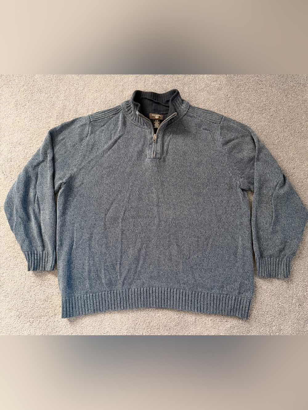 Dockers Men’s XL 100% Cotton Quarter Zip Sweater Blue Gray